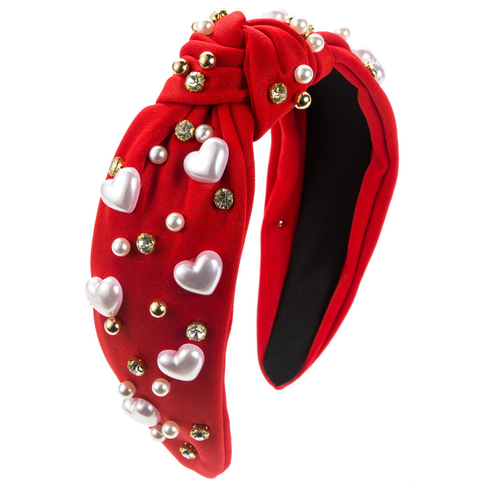 European and American fashion trends, love pearl headbands, women's wide edges, knots, beads, versatile, high skull hair accessories, cross-border supply