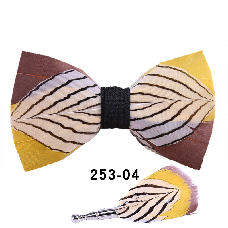 253 Black & White Striped Feather Bow Tie Men's Wedding Banquet Suit Accessories Shirt With Box Bow