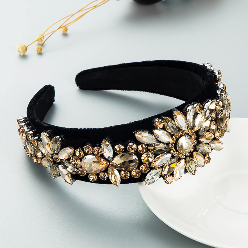 Heming headbands, baroque heavy industry hair accessories, super flash, crystal flower glass, drill bits, hoops, women's trendy luxury street photography hair accessories