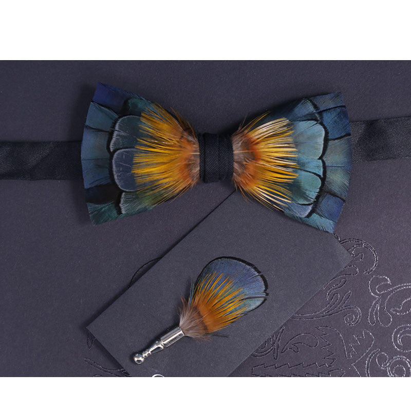 276 feathers dark blue men's suit shirt collar flower bow green yellow color-blocked business collar flower