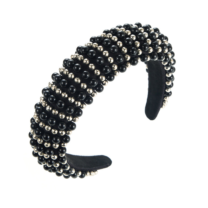 Heming headbands, cross-border European and American fashion, thickened sponge pearl headbands, female Internet celebrities, retro headbands, high skull top hair accessories