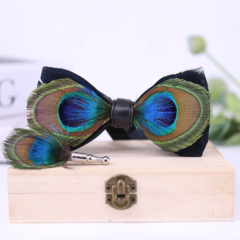 289 male bow tie peacock big eyes blue feather wedding groom male wedding best man bow in stock