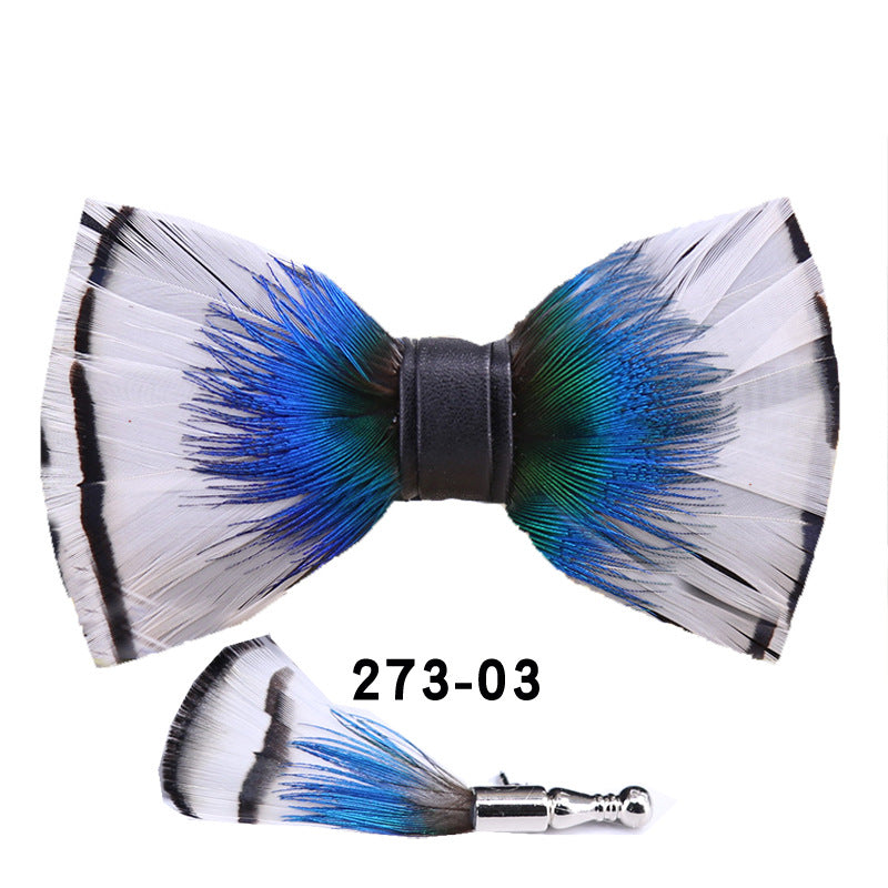 273 peacock blue feather man presided over the party, groom, groomsmen, butterflies, wedding bow tie spot