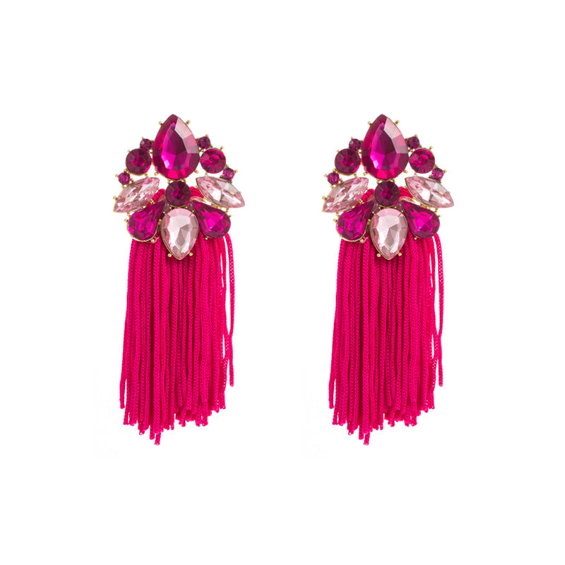 European and American fashion autumn and winter new alloy diamond floral tassel earrings female bohemian national style long earrings