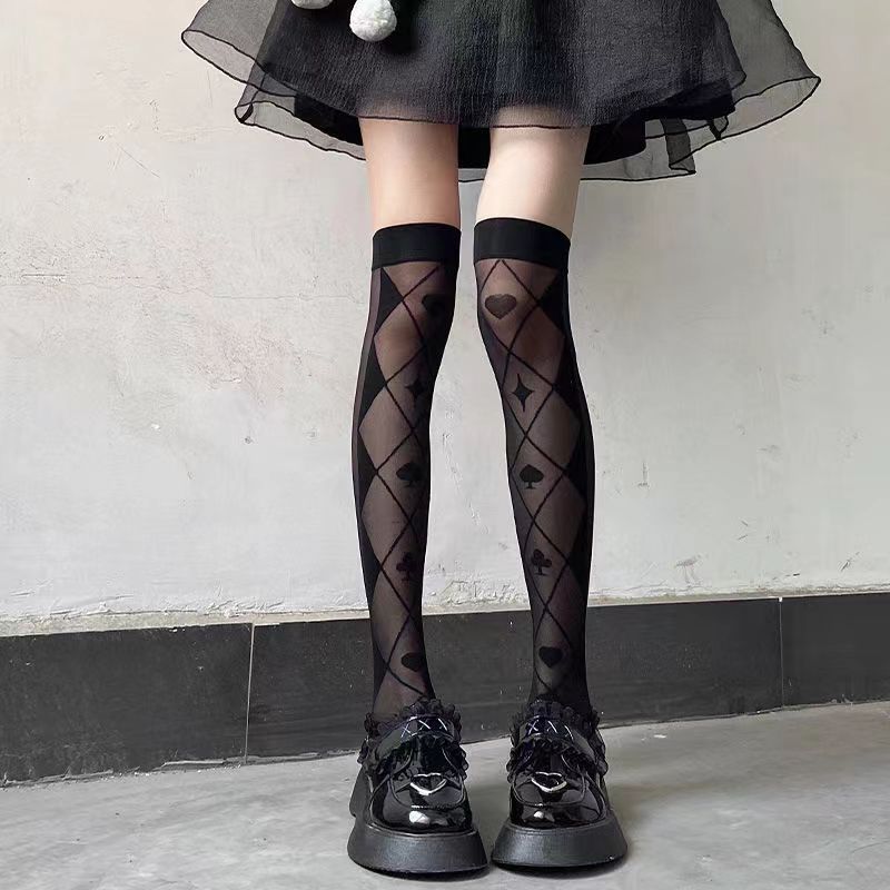 Japanese niche sex sex temptation poker pattern over the knee black and white stockings print ultra thin 7099