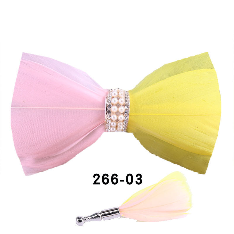 266 khaki feather male bow tie men and women wedding bow bow men's bow tie yellow white collar flower tie