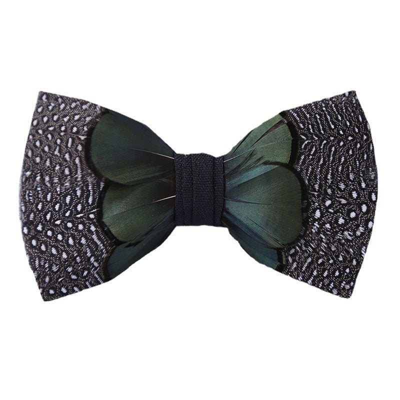 fresh green black and white striped feathers male host best man group butterfly wedding bow tie spot