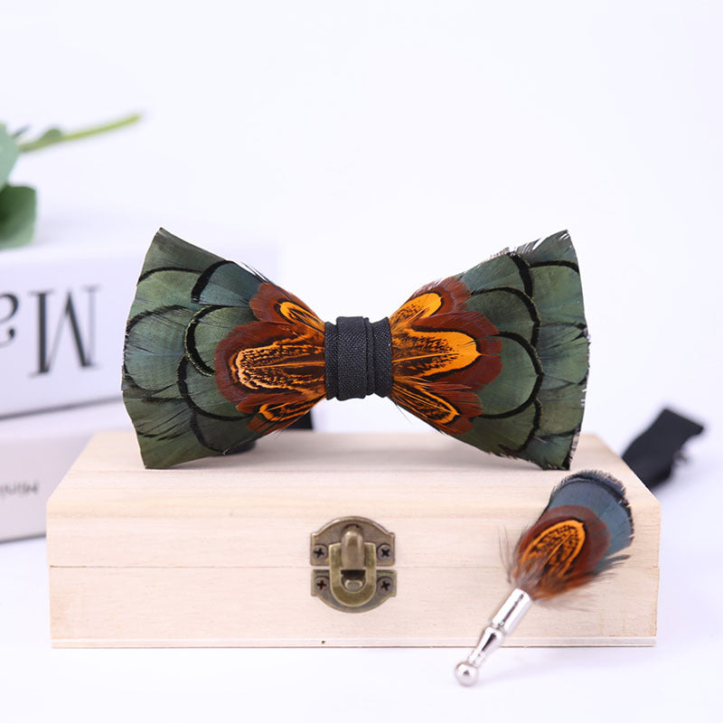 557 male bow tie green peacock feather ink blue wedding groom male wedding suit collar flower bow