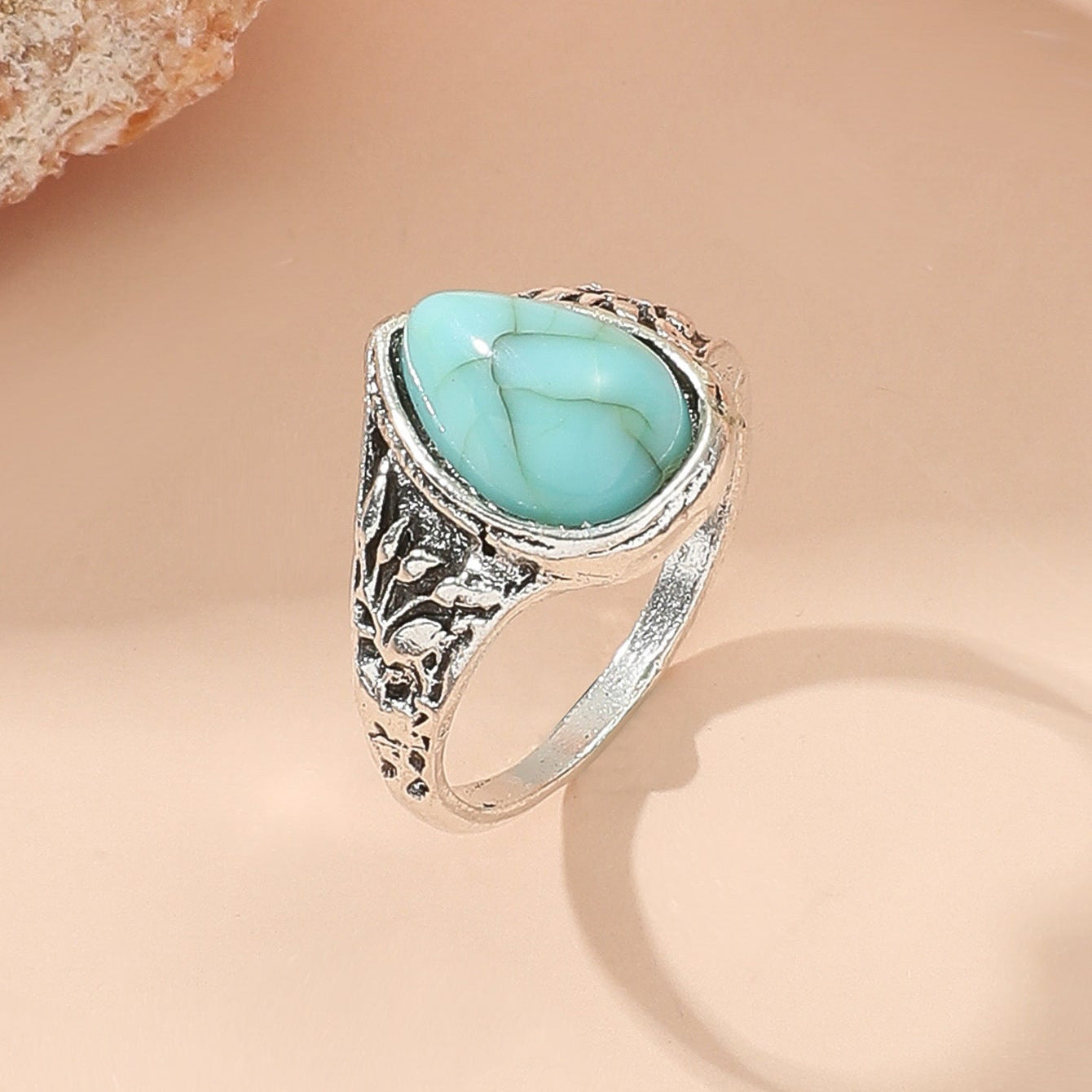 New cross-border jewelry bohemian turquoise alloy ring personality fashion versatile ring ring