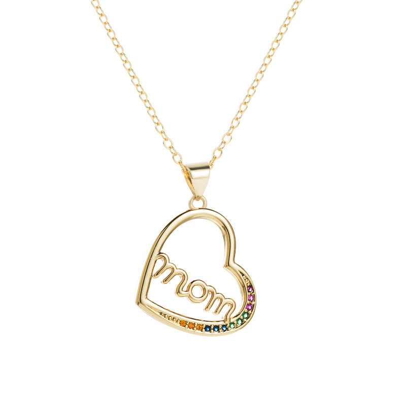 European and American cross-border fashion copper gold-plated micro-inlaid zircon simple heart pendant necklace Mother's Day MOM necklace accessories