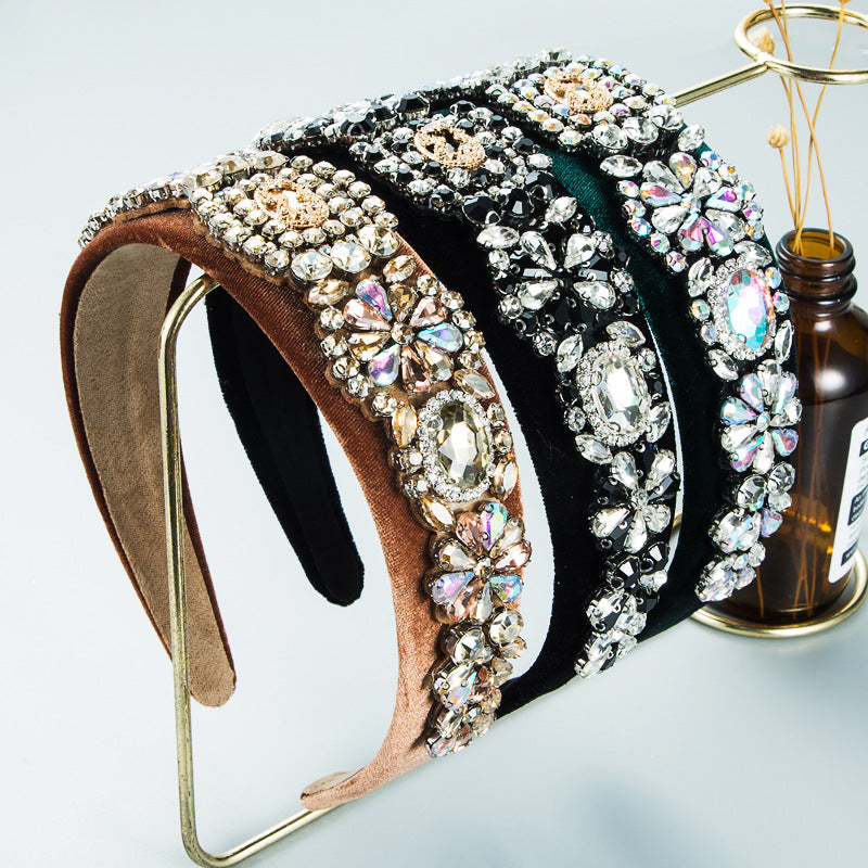 And Ming headbands in Europe and the United States in the current season of the new baroque style full of diamonds and flowers ins personality wide-sided flannel hairpin headbands