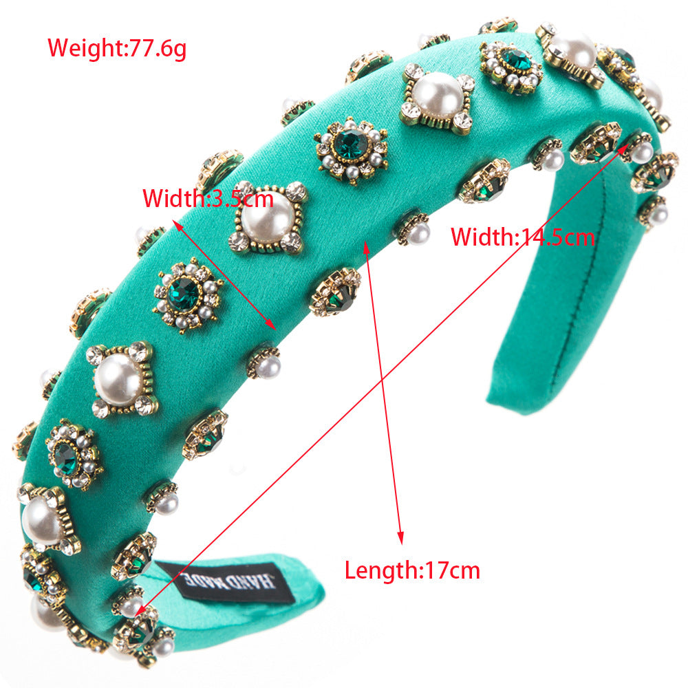 European and American new retro baroque headbands, women's niche, wide-brimmed diamond-encrusted pearl headbands, versatile sponge face wash hair accessories