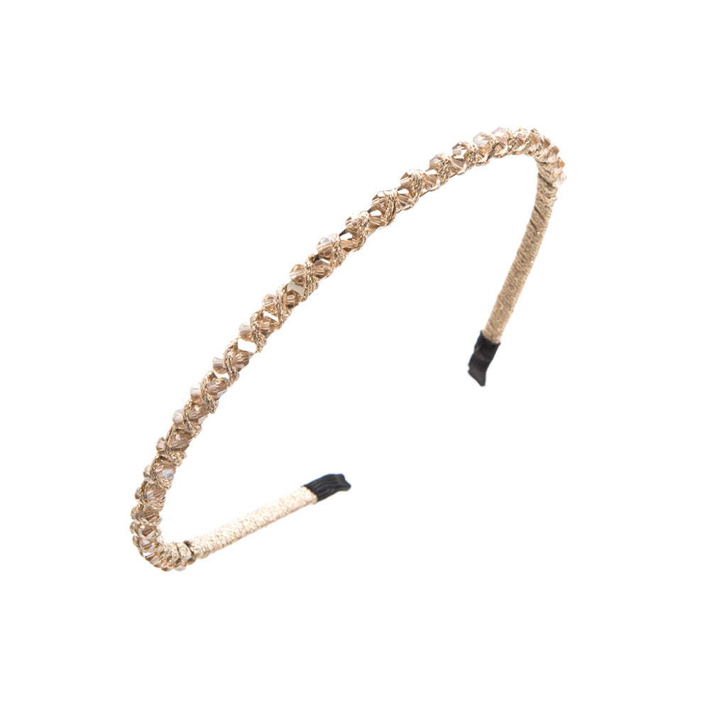 Cross-border supply: super flash crystal, hand-woven beaded, fine-edged headband, Korean version, sweet fashion and versatile hair accessories wholesale