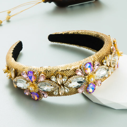 Heming headband, cross-border new baroque retro heavy craft headband, exaggerated sequins, glass diamonds, high-end headwear