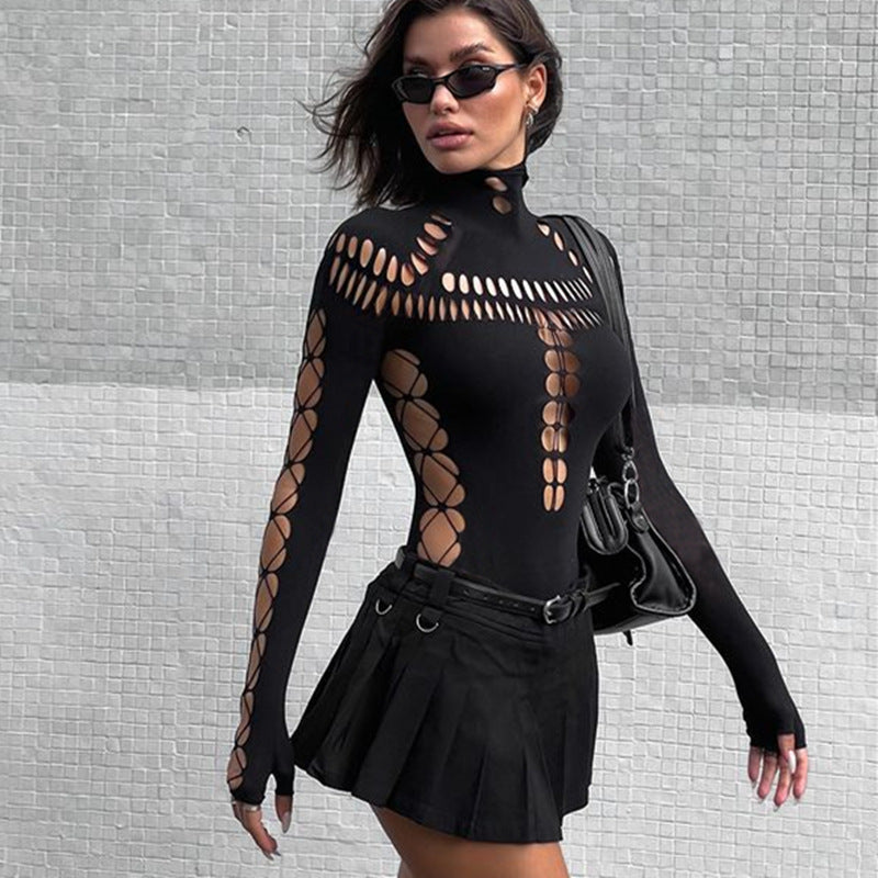 Yue Butterfly Europe and the United States 2024 Spring New Hot Girl Hollow Hole Spider Web High Neck Slim Jumpsuit Woman YDT037