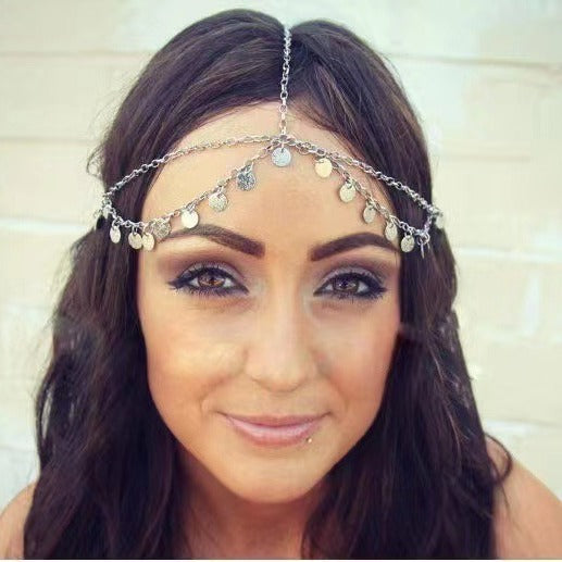 New European and American jewelry, alloy plated metal texture, wavy tassels, sequins, multi-layer tassel headbands, hair accessories, head chains