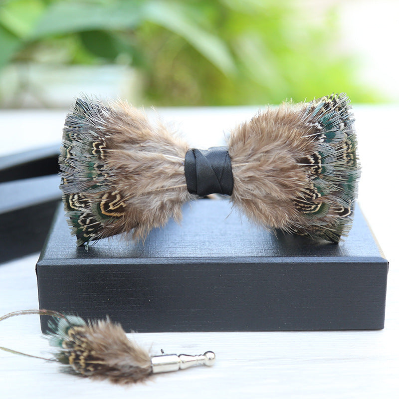 male green feather bow tie brooch gift box wedding wedding host flower girl collar flower green bow