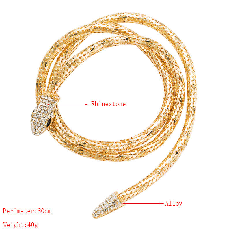 European and American cross-border supply creative alternative serpentine hollow chain necklace women's alloy inlaid rhinestone personality long necklace