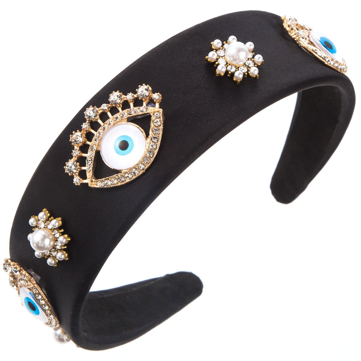 European and American trends, new personality, devil's eye, headband, female inlaid with pearls, flowers, wide-brimmed temperament, street photography hair accessories, hairpins