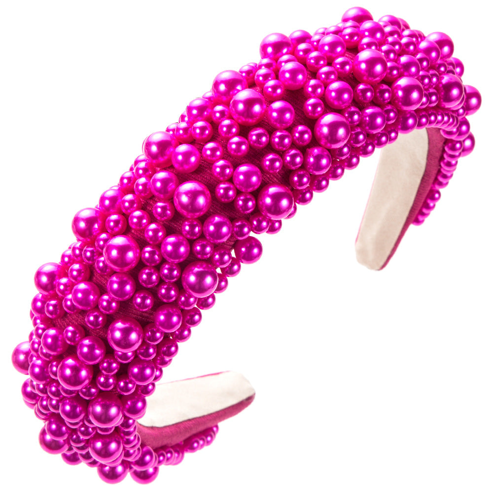 Cross-border new fashion and versatile Korean high-end headband women's simple sponge color pearl high skull top hair accessories