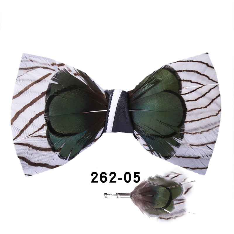 fresh green black and white striped feathers male host best man group butterfly wedding bow tie spot