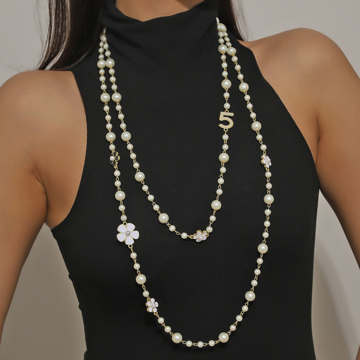 New double-layered long pearl necklace jewelry, new Chinese high-end temperament, versatile long necklace accessories