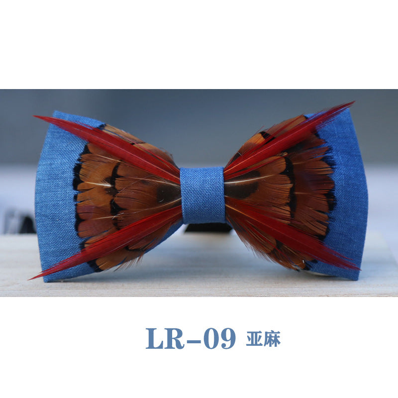 Formal wear men's blue dye bow tie feather collar flower bow tie blue spot bow tie men's bow host accessories