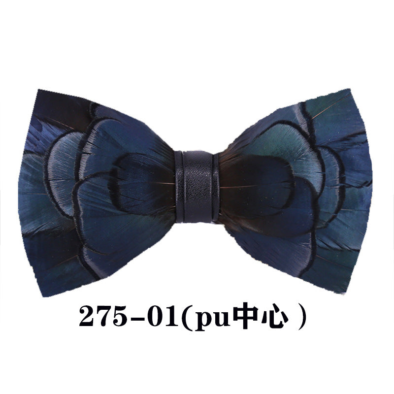 275 ink blue men's bow tie feathers bird feather nightclub marriage groom man wedding suit collar flower dark green bow tie