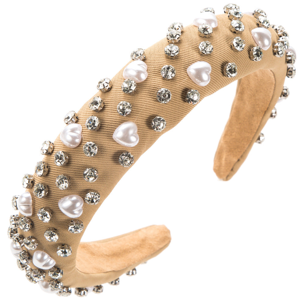 Korean version of the new temperament sponge high skull top headband female simple diamond love pearl party pressed hair accessories wholesale