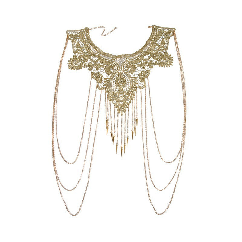 European and American cross-border new gold lace lace multi-layer tassel necklace body chain