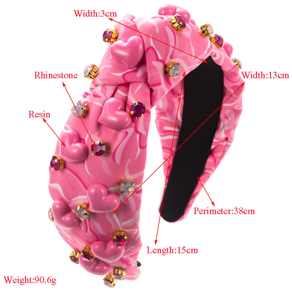 Temperament new calico fairy headband hand-sewn gemstone inlaid love accessories high skull top light luxury headband wholesale