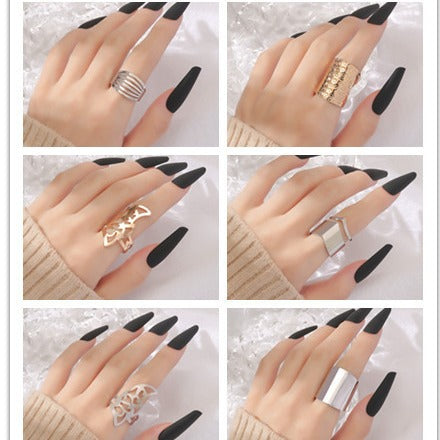 New European and American jewelry, accessories, light luxury, index finger open rings, fashion geometric rings, metal openwork jewelry