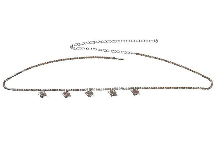 New European and American cross-border new fashion love rhinestone silver-plated waist chain popular simple heart-shaped body chain
