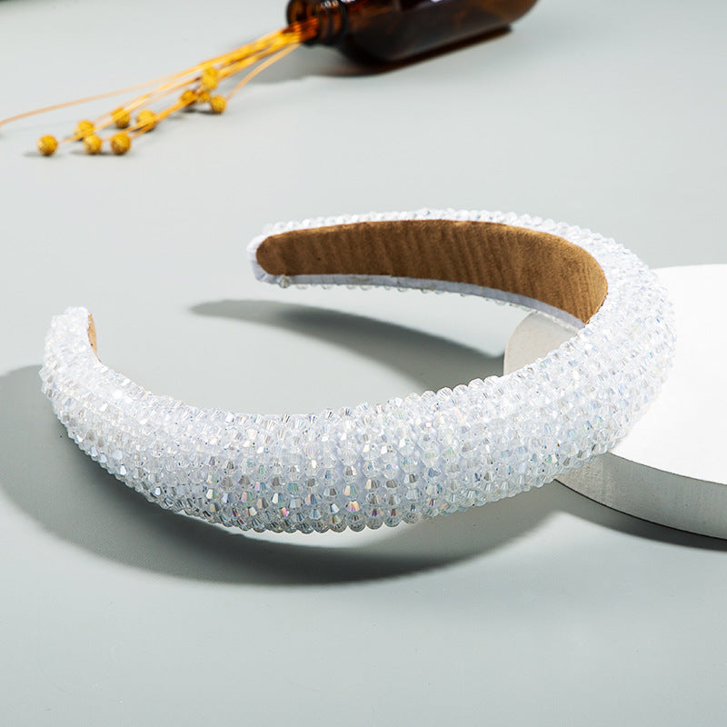 ins style cross-border supply: the new European and American sponge headbands in the current season, women's handmade string crystal wide-brimmed Internet celebrity headbands