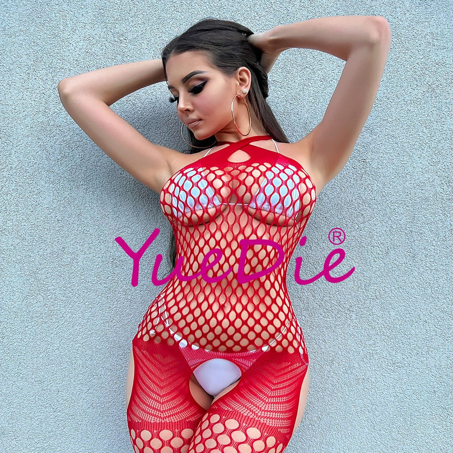 Yue Die's new European and American sex stockings open pajamas sexy tight mesh high-waisted mesh clothes wisp hollow multicolor 9600