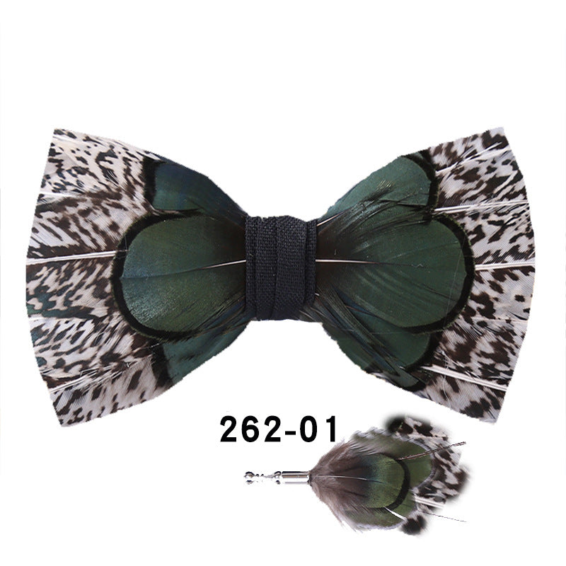 fresh green black and white striped feathers male host best man group butterfly wedding bow tie spot