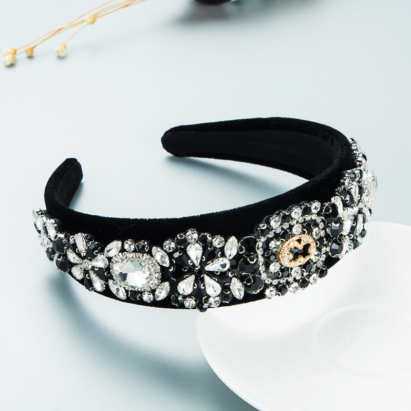 And Ming headbands in Europe and the United States in the current season of the new baroque style full of diamonds and flowers ins personality wide-sided flannel hairpin headbands