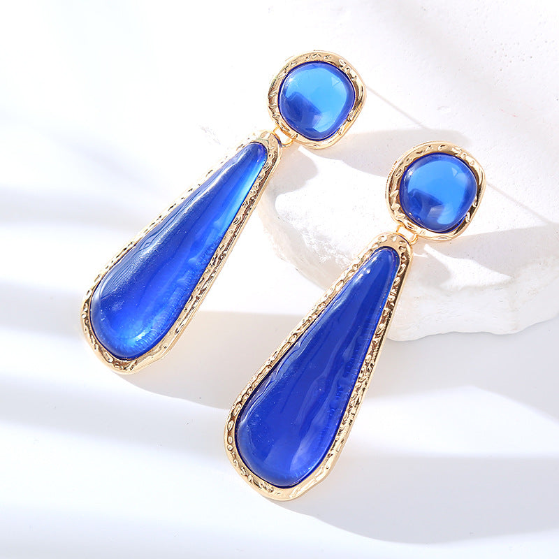 ZA personality retro earrings, long color pear-shaped resin earrings, European and American fashion, light luxury, geometric studs