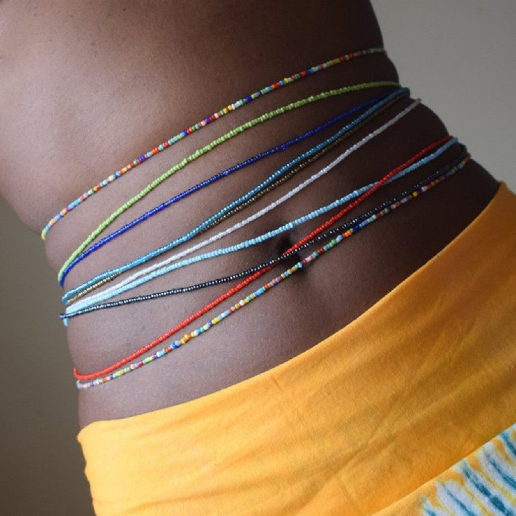 The new European and American cross-border simple single-layer hand-beaded body chain is versatile and contrasting mixed with rice beads elastic waist chain