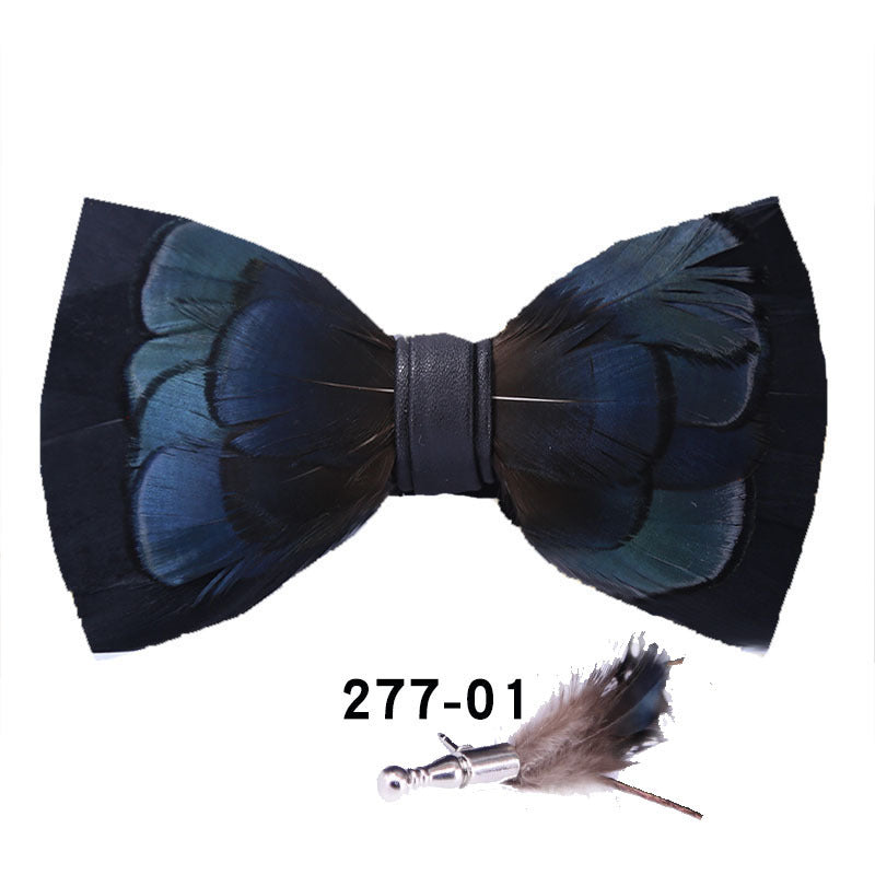 277 dark blue and green feather bow tie men's host groom groomsmen group butterfly wedding bow in stock