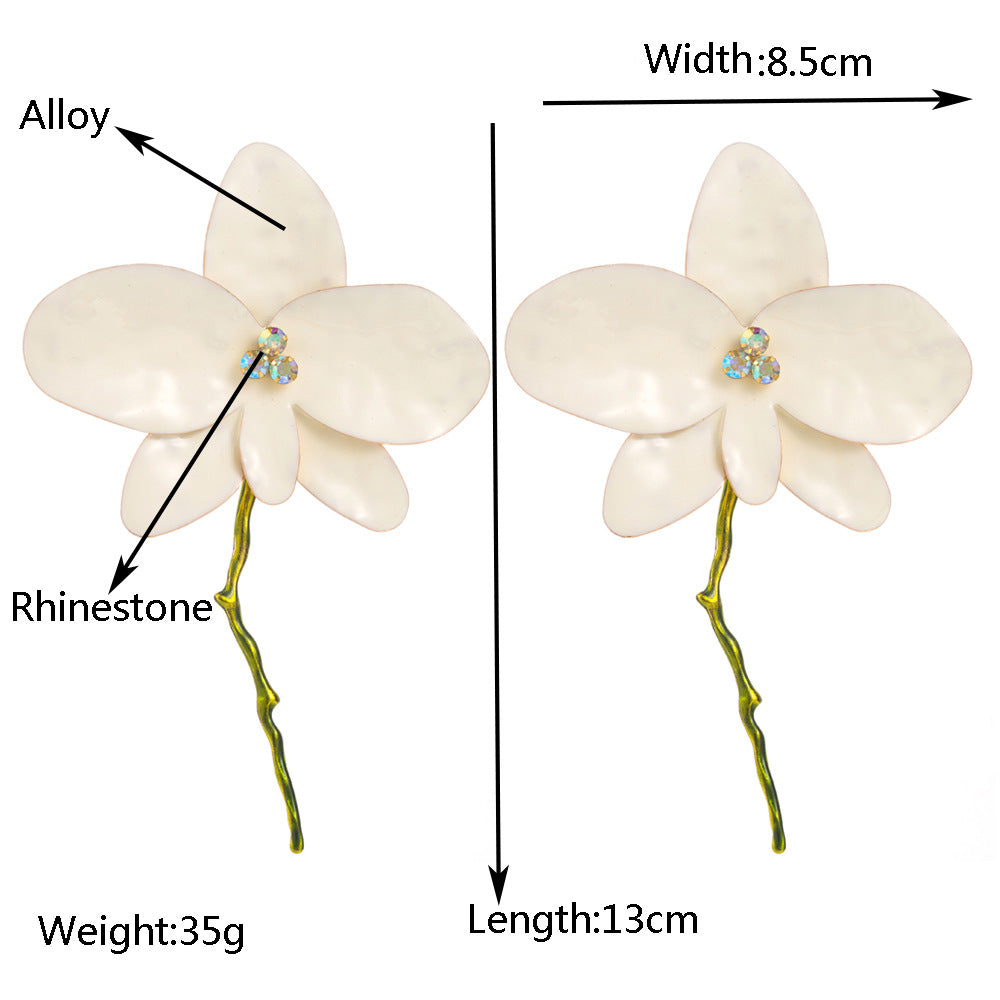 Korean alloy dripping oil flower stud earrings female high-end sense spring and summer petal super fairy earrings exaggerated fashion prom earrings