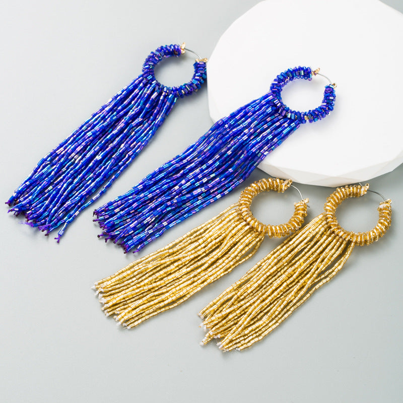 ZA cross-border trend ins creative long tassel earrings women's personality color rice beads fashion high-end ear accessories