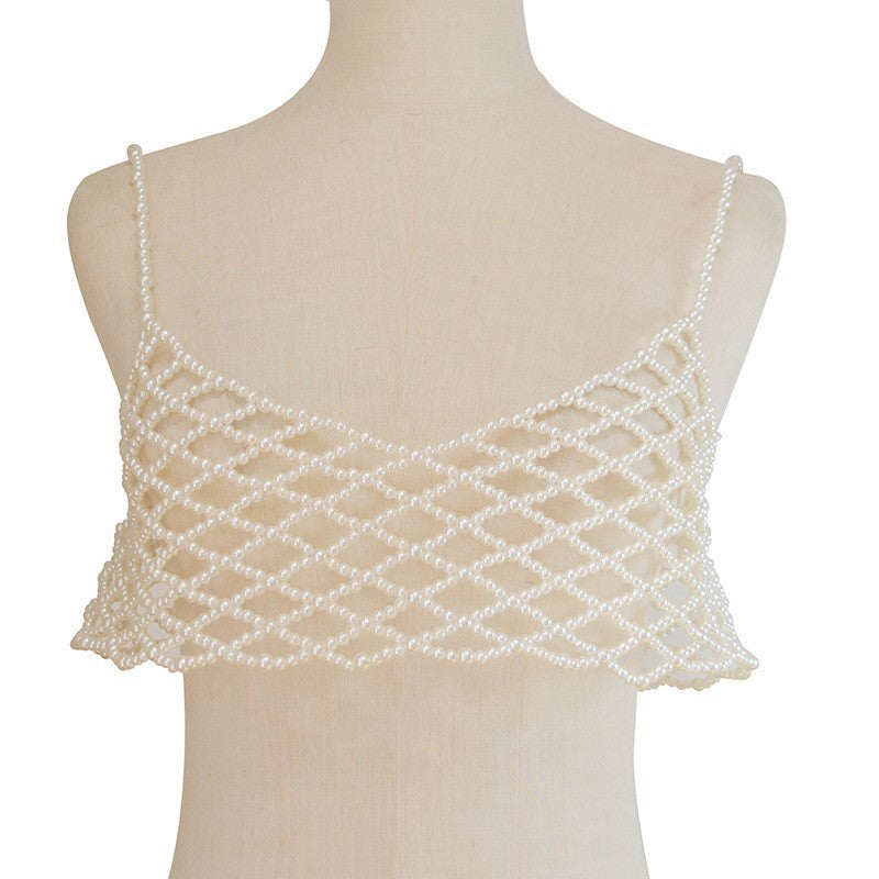 New European and American cross-border jewelry, fashionable temperament, hand-woven sexy multi-layer suspenders, pearl chest chain, body chain