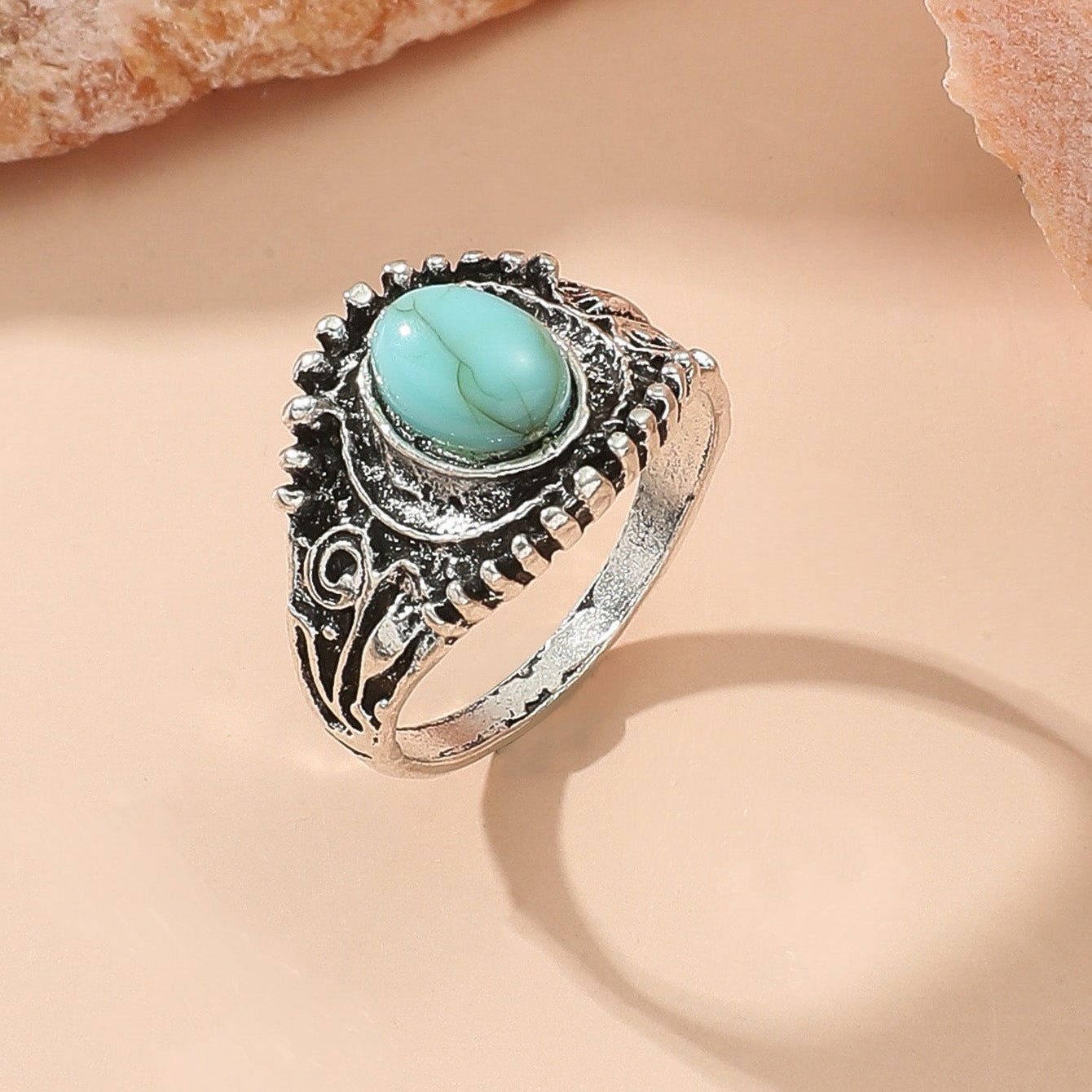 New cross-border jewelry bohemian turquoise alloy ring personality fashion versatile ring ring