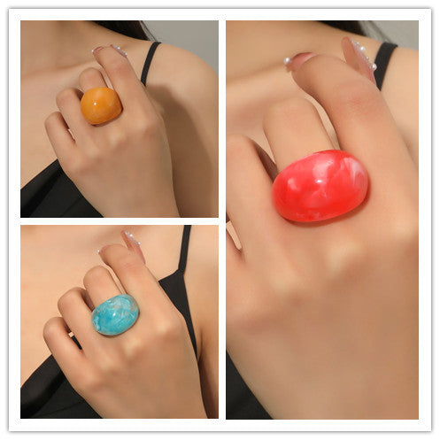 New Korean version jewelry, retro acrylic simple ring, personality, high-end sense of index finger ring, temperament and versatile ring