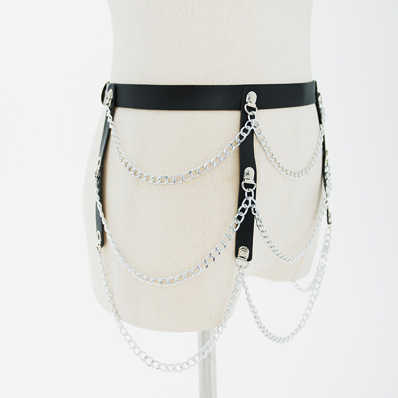 New European and American cross-border punk nightclubs, versatile non-mainstream bondage belts, performance accessories, trendy women's waist chain belts