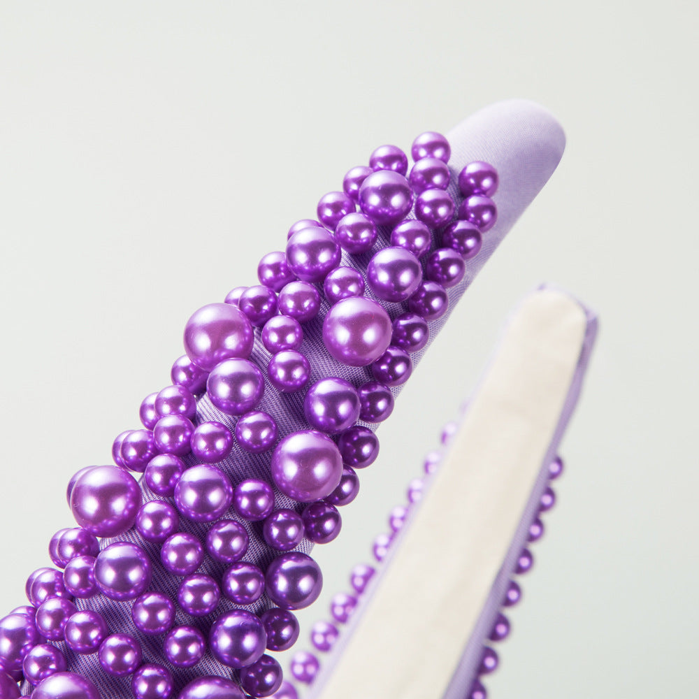 European and American fashion versatile color plastic pearl headbands women's light luxury autumn and winter sponge fabric high skull headband wholesale