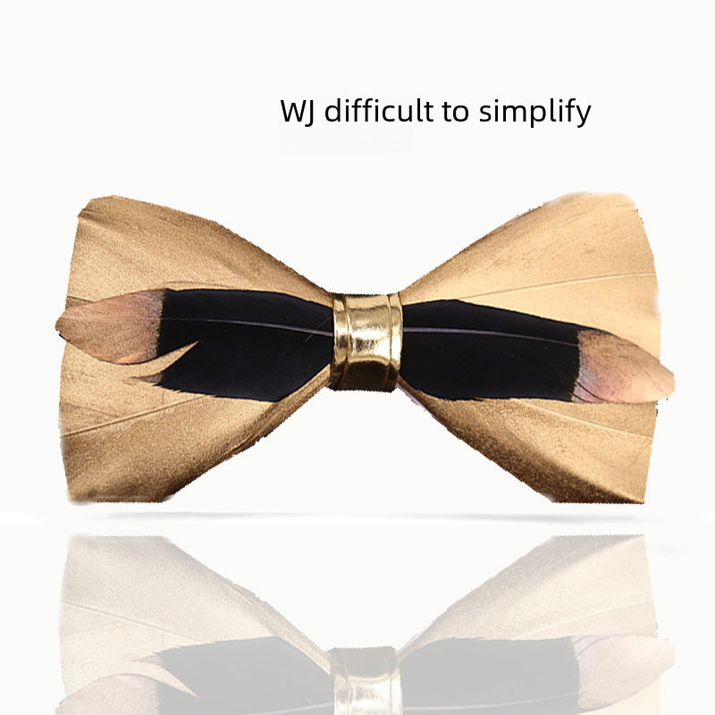 271 Golden Feather Male Wedding Dress Bow Tie Business Dinner Host Yellow Black Gold Bow Collar Flower