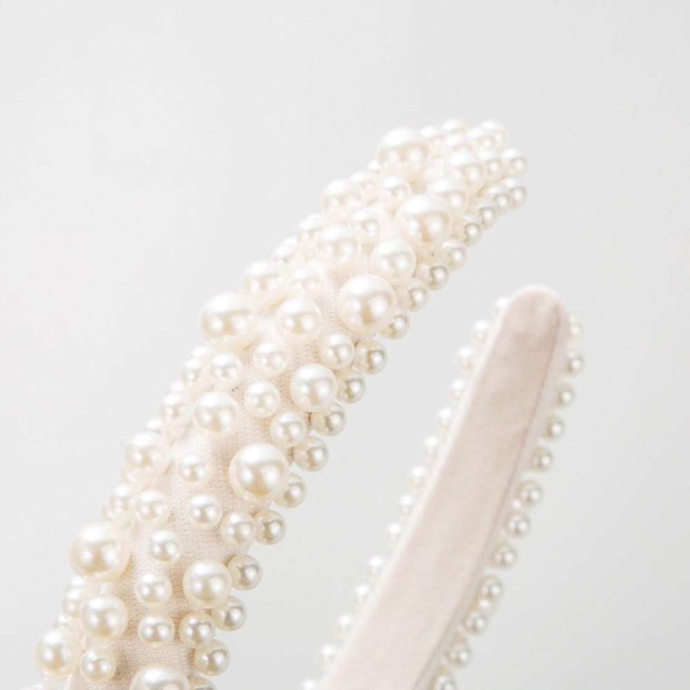 New niche light luxury bridal headband Korean high-end white pearl princess crown high skull top hair ornament hairpin
