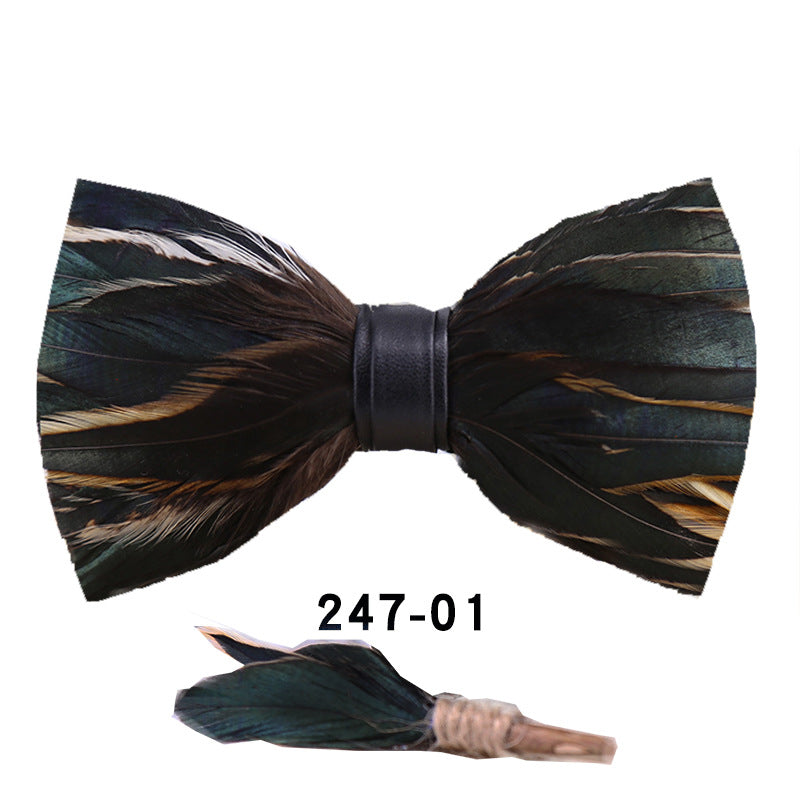 247 dark green feather man presided over the groom groomsmen group butterfly wedding celebration male bow tie flower tie spot